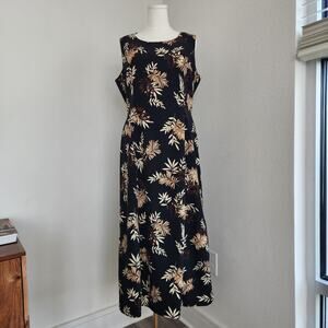 Vintage Studio I Black Brown Tropical Hawaiian Midi Dress 16